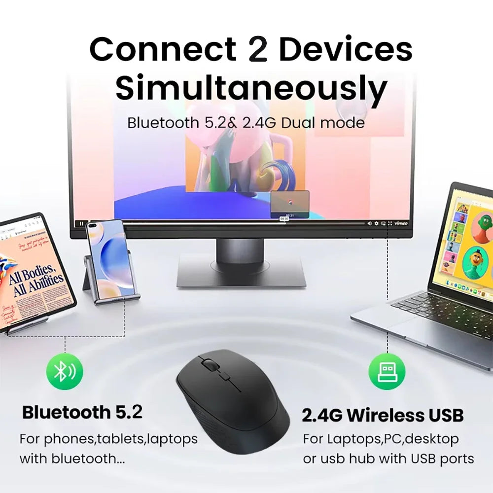 Dual-Mode Bluetooth 5.2 Mouse 2.4G Wireless Mouse Silent Mouse Rechargeable Mouse 1600DPI Gaming Mouse For PC Laptop Win Mac OS