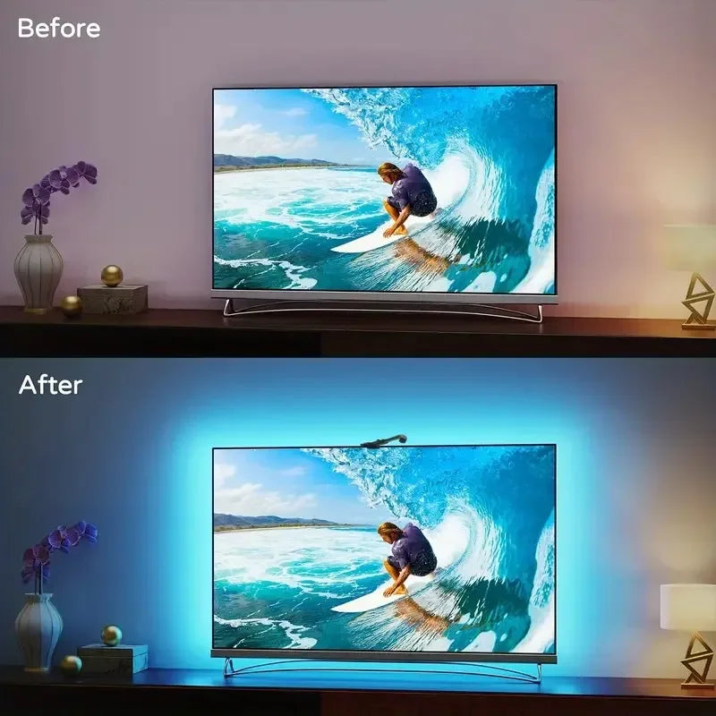 RGBIC LED TV Backlight Strip with Camera USB Powered Screen Syncs for 50-80 Inch TVs Monitors Backlight Room Ambient Lighting