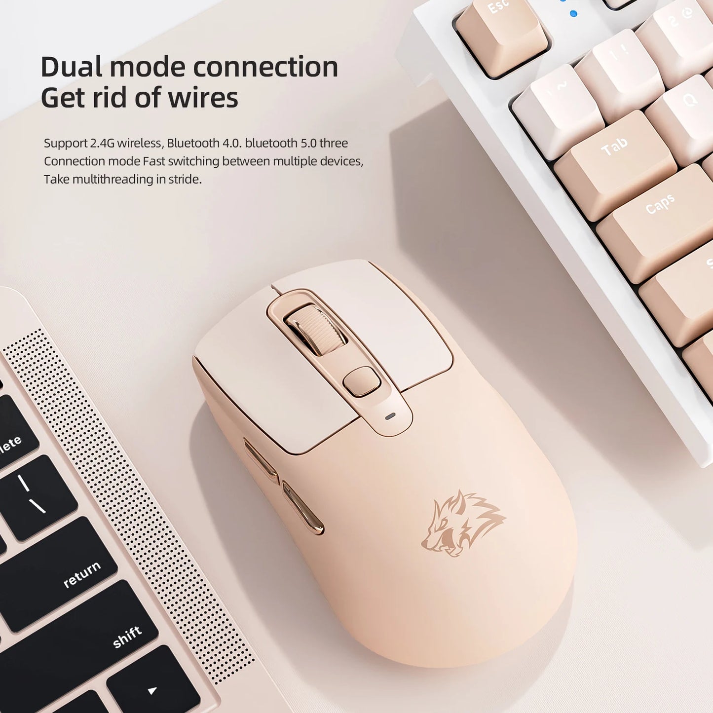 A3 Wireless Mouse Silent ABS Pink Skin Not Fade FREEWOLF Bluetooth Dual Mode Power Linght,5-Speed DPI,PAW3212 Chip Silent Design
