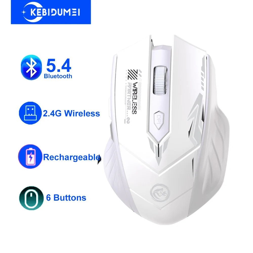 Bluetooth 5.4 Mouse Dual-Mode 2.4G Wireless Mouse 6 Buttons Gaming Mice Rechargeable Mouse 1600 DPI For PC Laptop Macbook