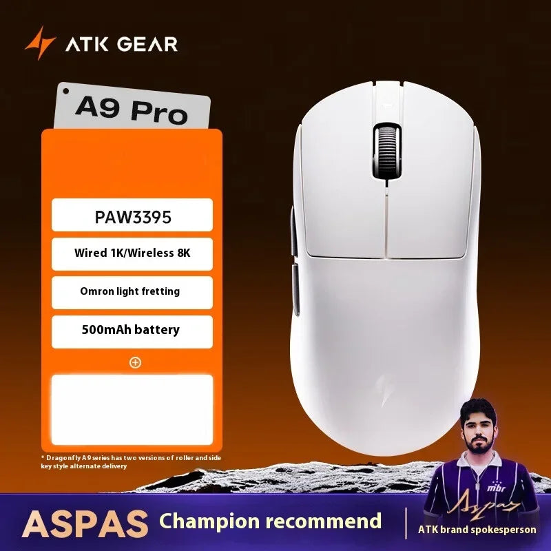 ATK Dragonfly A9 Ultra Mouse Paw3950 2 Modes Wireless Mouse 8000Hz Lightweight Gaming Mice PC Accessories For FPS Gamer Custom