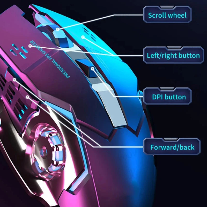 Rechargeable Wireless Mouse Gaming Computer Silent Bluetooth Mouse USB Mechanical E-Sports Backlight PC Gamer Mouse For Computer