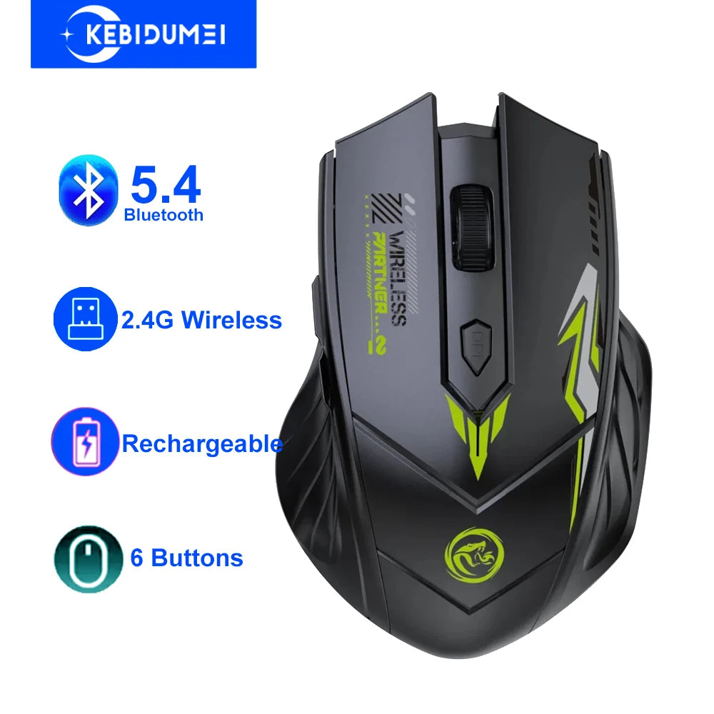 Bluetooth 5.4 Mouse Dual-Mode 2.4G Wireless Mouse 6 Buttons Gaming Mice Rechargeable Mouse 1600 DPI For PC Laptop Macbook