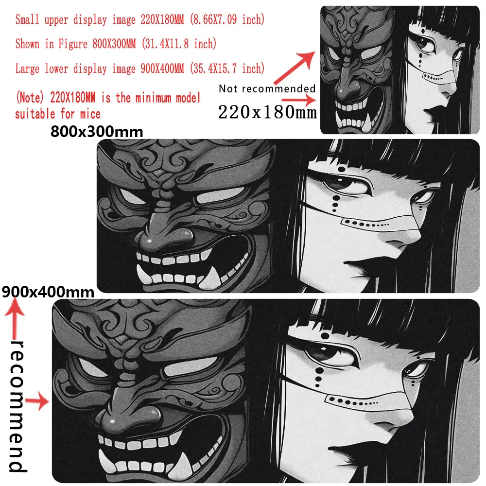 Janpanese Mask Girl Mouse Pad Non-slip Gaming Mousepad Gamer Mouse Mat Game Mechanical Keyboard XXL Desk Mat Tapis De Souris