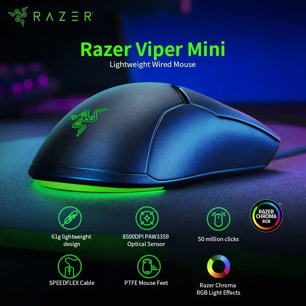 RAZER Venomous Mini Cable Gaming Competitive Mouse Special Edition 8500DPI Optical Sensor Light Cable Computer Periphera