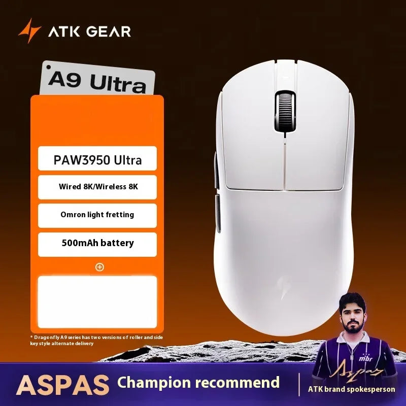 ATK Dragonfly A9 Ultra Mouse Paw3950 2 Modes Wireless Mouse 8000Hz Lightweight Gaming Mice PC Accessories For FPS Gamer Custom