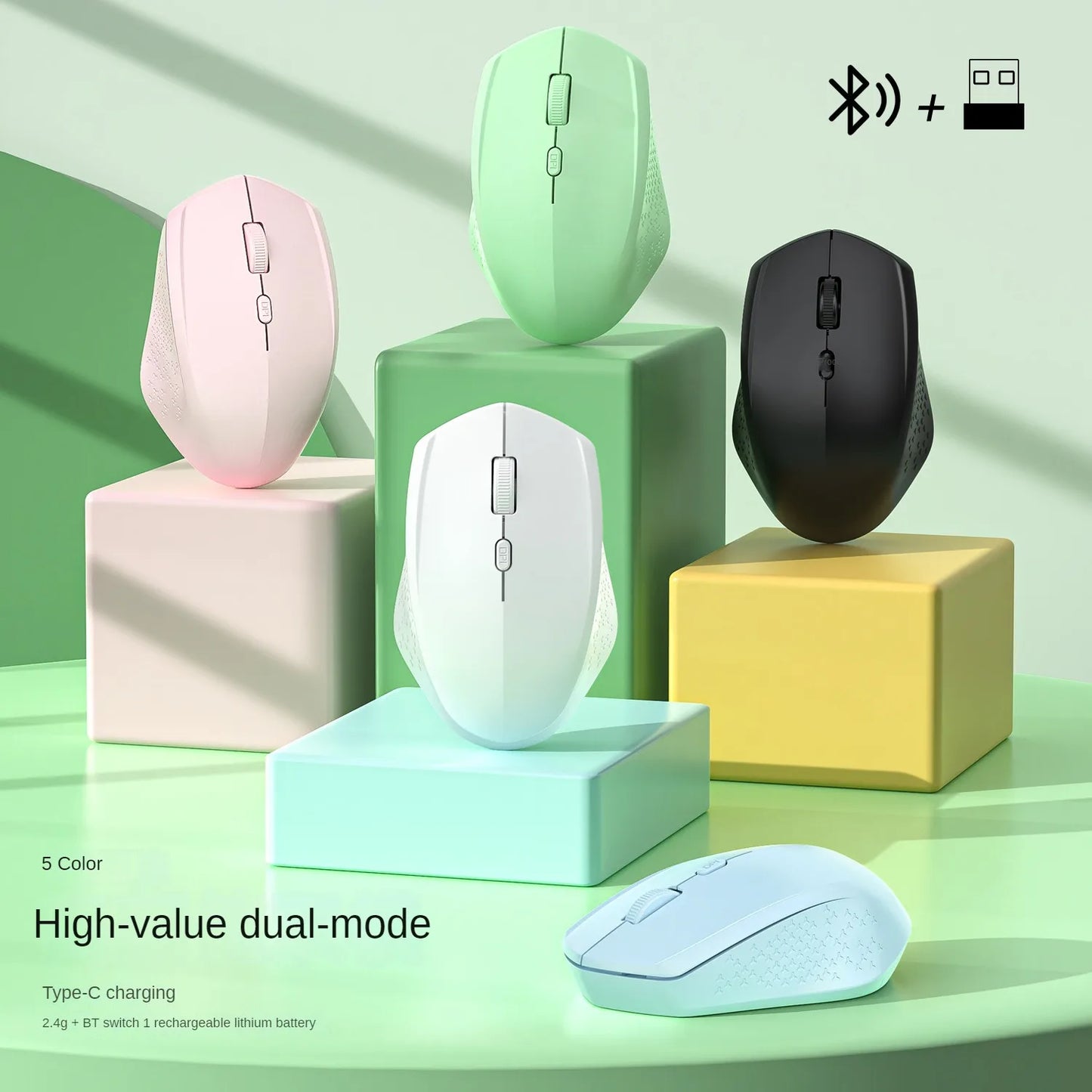 Dual-Mode Bluetooth 5.2 Mouse 2.4G Wireless Mouse Silent Mouse Rechargeable Mouse 1600DPI Gaming Mouse For PC Laptop Win Mac OS