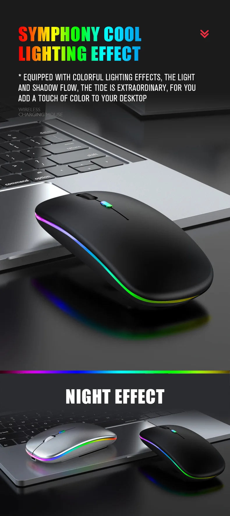 Bluetooth 5.0 Wireless With USB Rechargeable RGB Mouse BT5.2 For Laptop Computer PC Macbook Gaming Mouse 2.4GHz 1600DPI