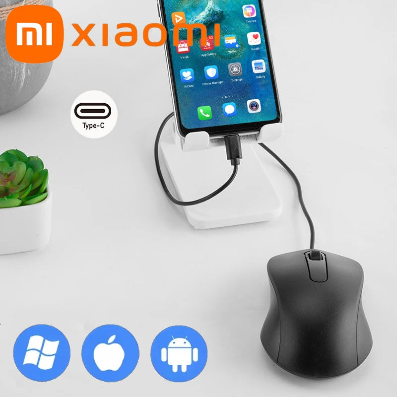 Xiaomi Type-c Wired Mouse Silent Portable Tablet Notebook Office Optical Mouse Ergonomic Design For PC Android IOS