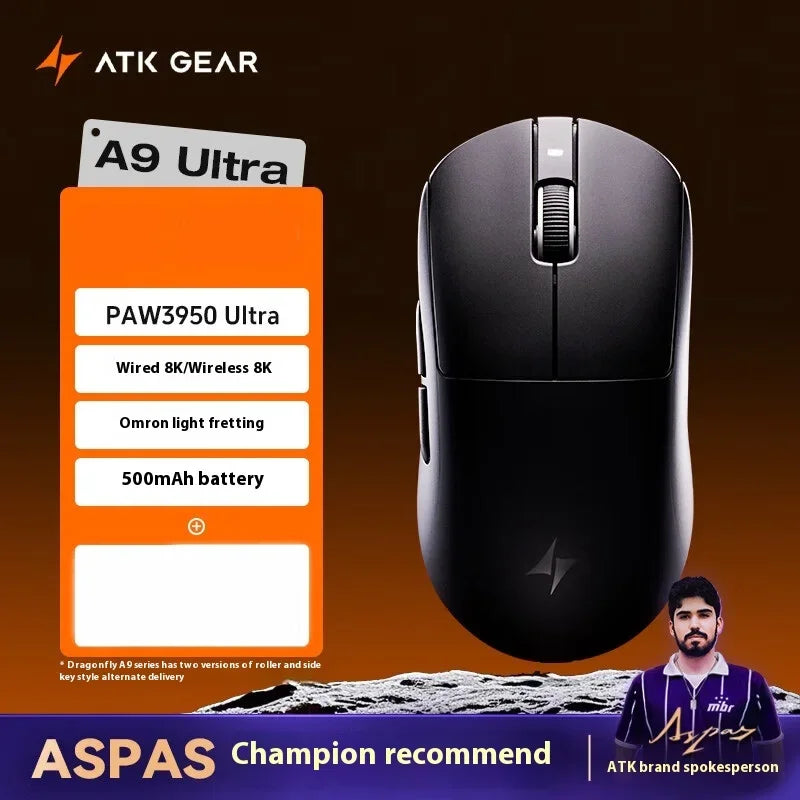 ATK Dragonfly A9 Ultra Mouse Paw3950 2 Modes Wireless Mouse 8000Hz Lightweight Gaming Mice PC Accessories For FPS Gamer Custom