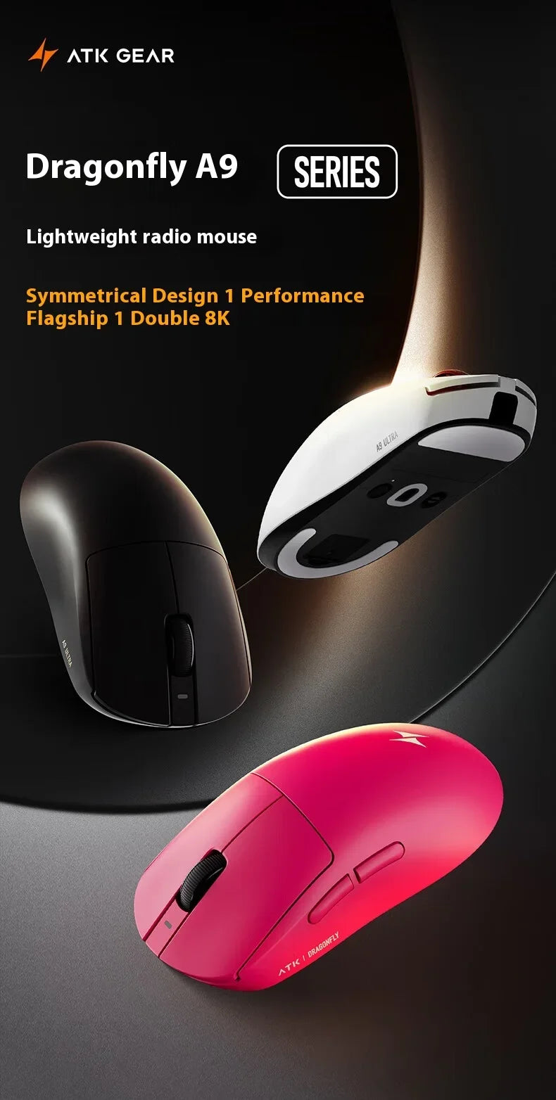 ATK Dragonfly A9 Ultra Mouse Paw3950 2 Modes Wireless Mouse 8000Hz Lightweight Gaming Mice PC Accessories For FPS Gamer Custom