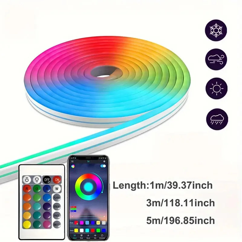 Smart RGB Neon LED Strip 1/2/3/5m Waterproof USB Neon Strip Tuya APP Remote Flexible Ribbon for DIY Neon Deocoration Lighting