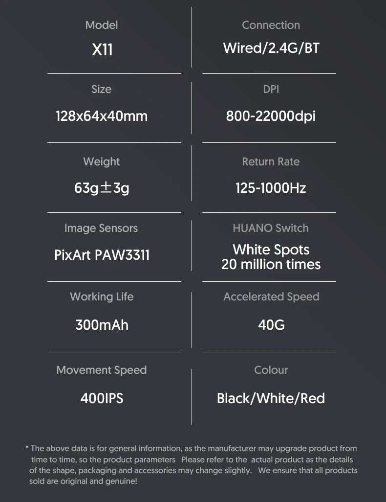 Attack Shark X11 Wireless Mouse,Tri-Mode Connection 2.4GHz/Wired/Bluetooth PAW3311 22000DPI 400IPS RGB PC Gaming Mouse