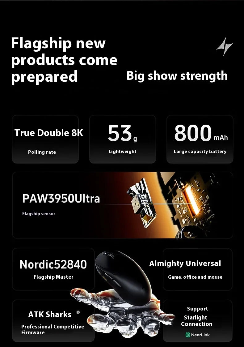 ATK Dragonfly A9 Ultra Mouse Paw3950 2 Modes Wireless Mouse 8000Hz Lightweight Gaming Mice PC Accessories For FPS Gamer Custom