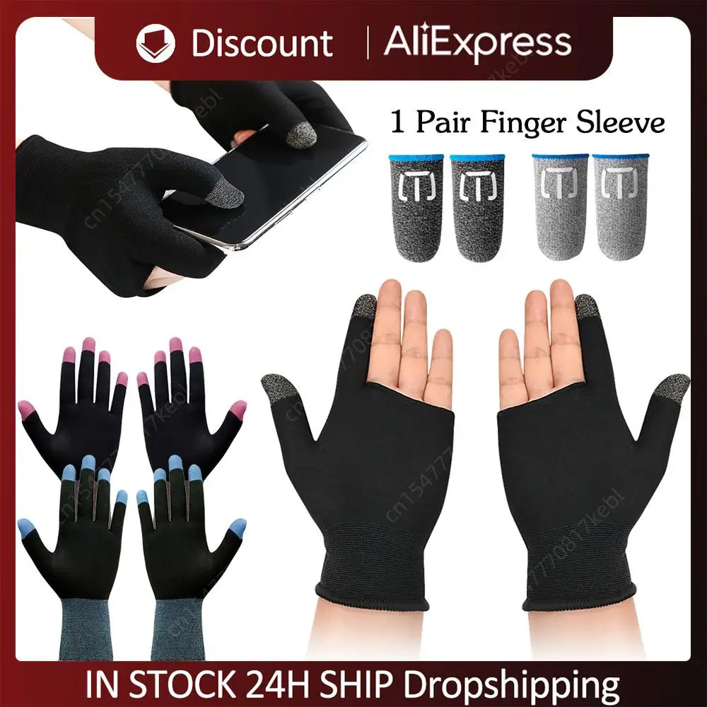 1 Pair Finger Sleeve Sweatproof Breathable Sensitive Gaming Touch Screen Fingertips Cover Thumb Gloves for PUBG Mobile Game