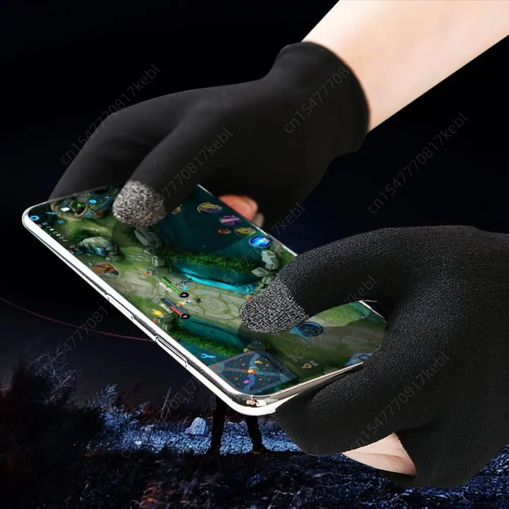 1 Pair Finger Sleeve Sweatproof Breathable Sensitive Gaming Touch Screen Fingertips Cover Thumb Gloves for PUBG Mobile Game