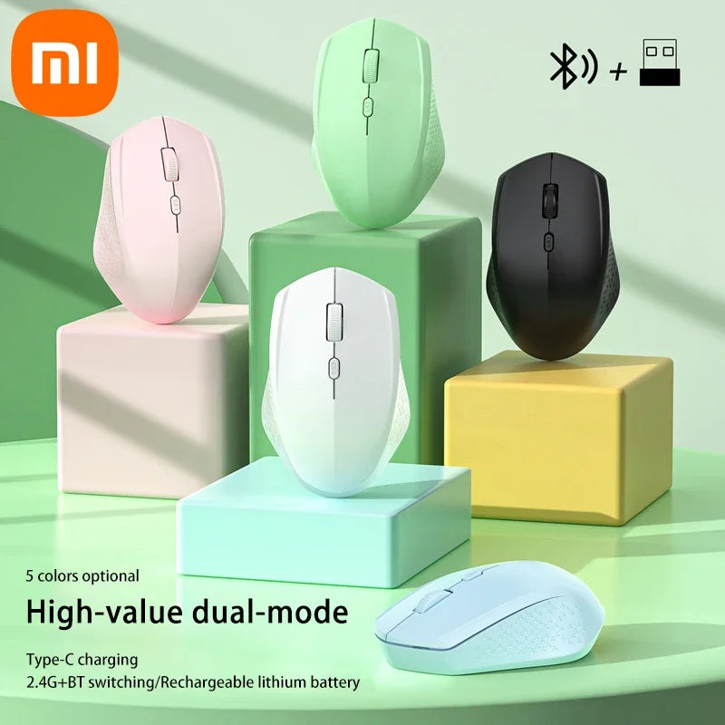 Xiaomi Wireless Mute Mouse Bluetooth 1600 Dpi 2.4Ghz Ergonomics Dual Model Type-C Rechargeable Mini Mouses For Pc Android Ios