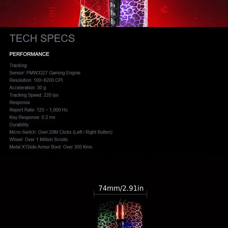 A70 Bloody Light Strike Black Gaming Mouse, 100-6200 CPI Adjustable, 6 Sniper Modes, Durable X Glide Metal Armor Boot