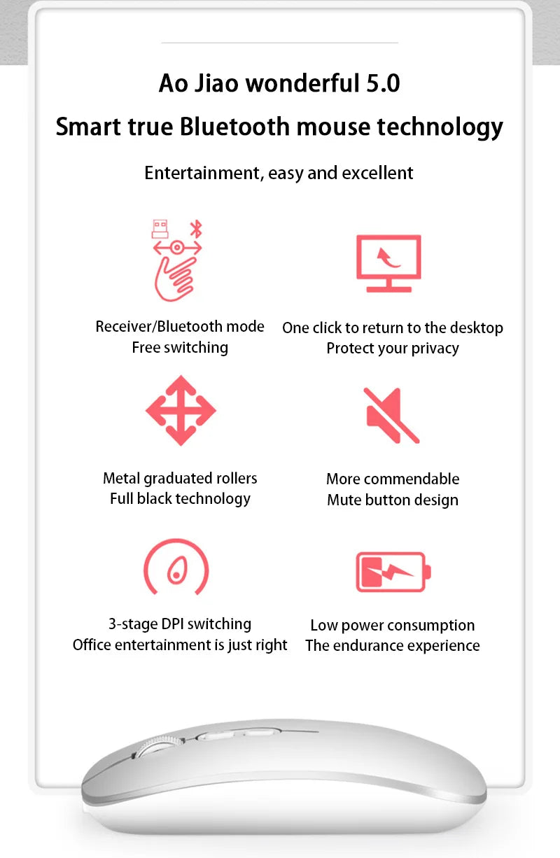 Xiaomi Dual Mode Mouse Wireless Bluetooth 1600 DPI Adjustable Rechargeable USB Mute Desktop Key Fashional Office Learning Mouses