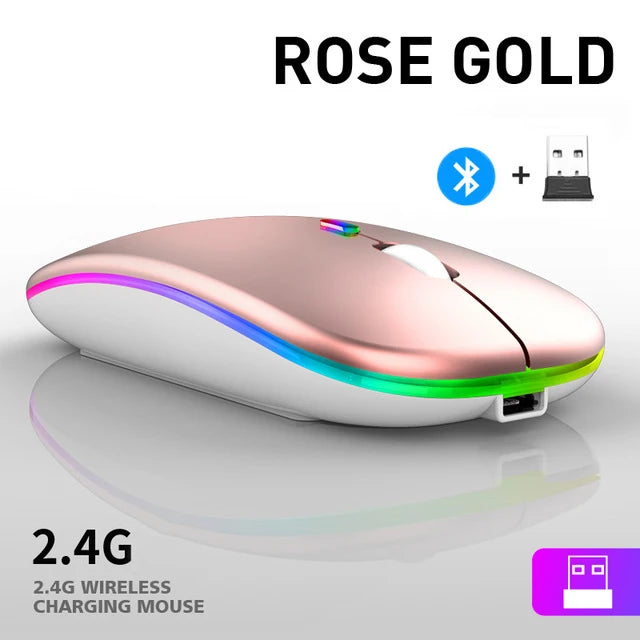 Bluetooth 5.0 Wireless With USB Rechargeable RGB Mouse BT5.2 For Laptop Computer PC Macbook Gaming Mouse 2.4GHz 1600DPI
