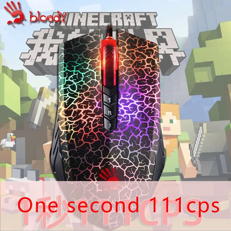 A70 Bloody Light Strike Black Gaming Mouse, 100-6200 CPI Adjustable, 6 Sniper Modes, Durable X Glide Metal Armor Boot
