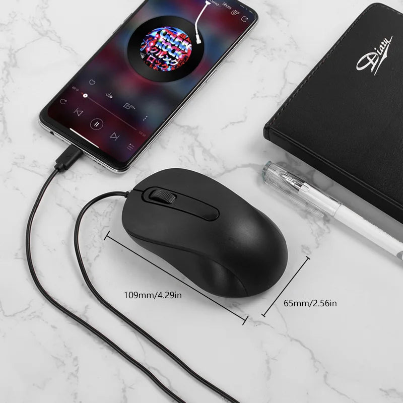 Xiaomi Type-c Wired Mouse Silent Portable Tablet Notebook Office Optical Mouse Ergonomic Design For PC Android IOS