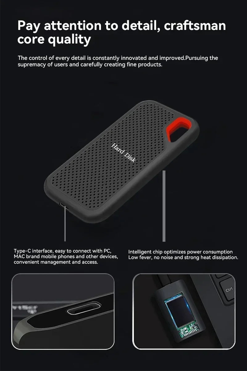 Portable SSD 2TB External Hard SSD 1TB High-speed External Solid State Drive 256TB Mass Storge Hard Disk for Laptop/PC/MAC/Phone