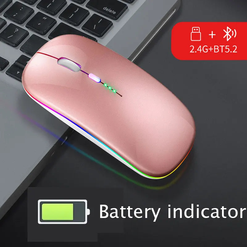 Bluetooth 5.0 Wireless With USB Rechargeable RGB Mouse BT5.2 For Laptop Computer PC Macbook Gaming Mouse 2.4GHz 1600DPI