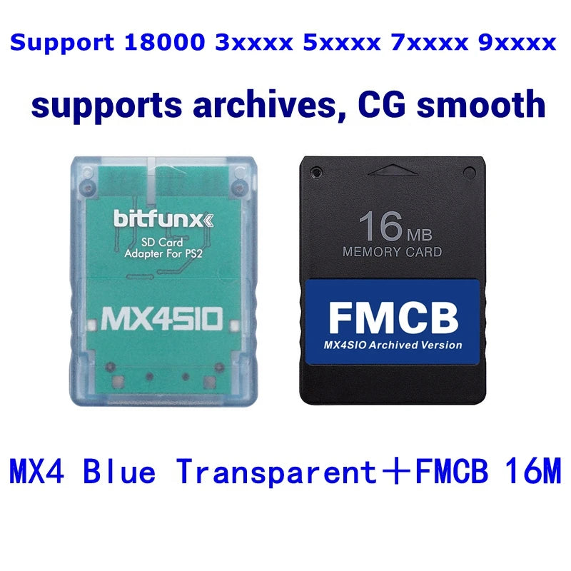 2025 Light blue PS2 MX4SIO SD Card Adapter For PS2 All Consoles + FMCB Card + 256G128G/64G TF SD Card choose combination package