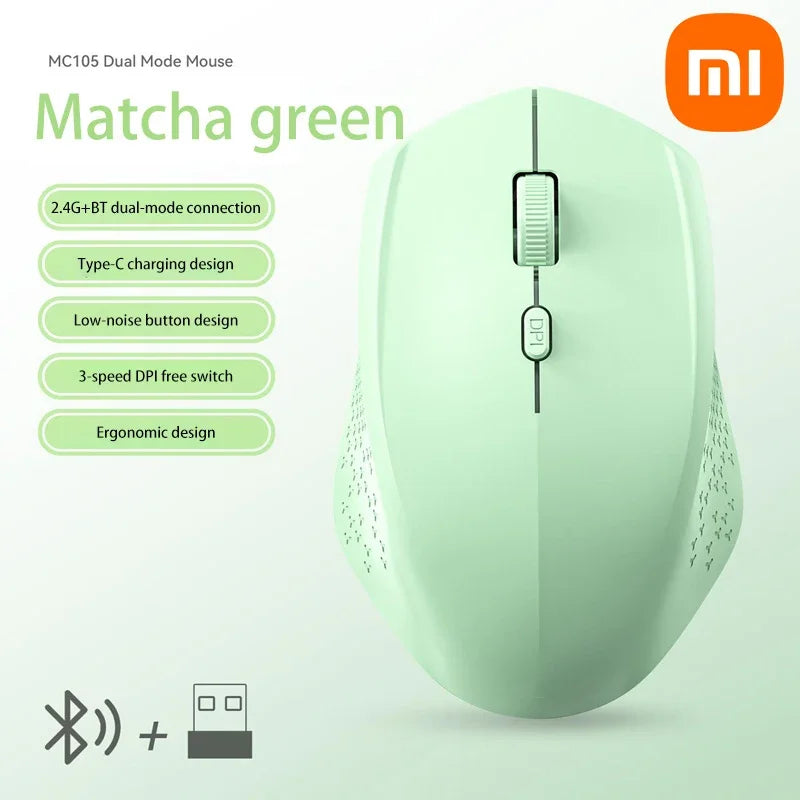 Xiaomi Wireless Mute Mouse Bluetooth 1600 Dpi 2.4Ghz Ergonomics Dual Model Type-C Rechargeable Mini Mouses For Pc Android Ios