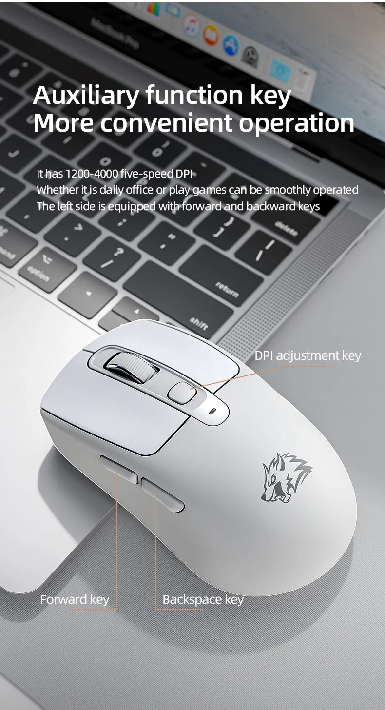 A3 Wireless Mouse Silent ABS Pink Skin Not Fade FREEWOLF Bluetooth Dual Mode Power Linght,5-Speed DPI,PAW3212 Chip Silent Design