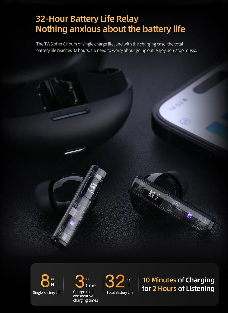 KZ Krio TWS Earbuds Bluetooth 6 Hybrid Microphones ANC LDAC APTX Dual Driver Lossless Earphones with Charging Case