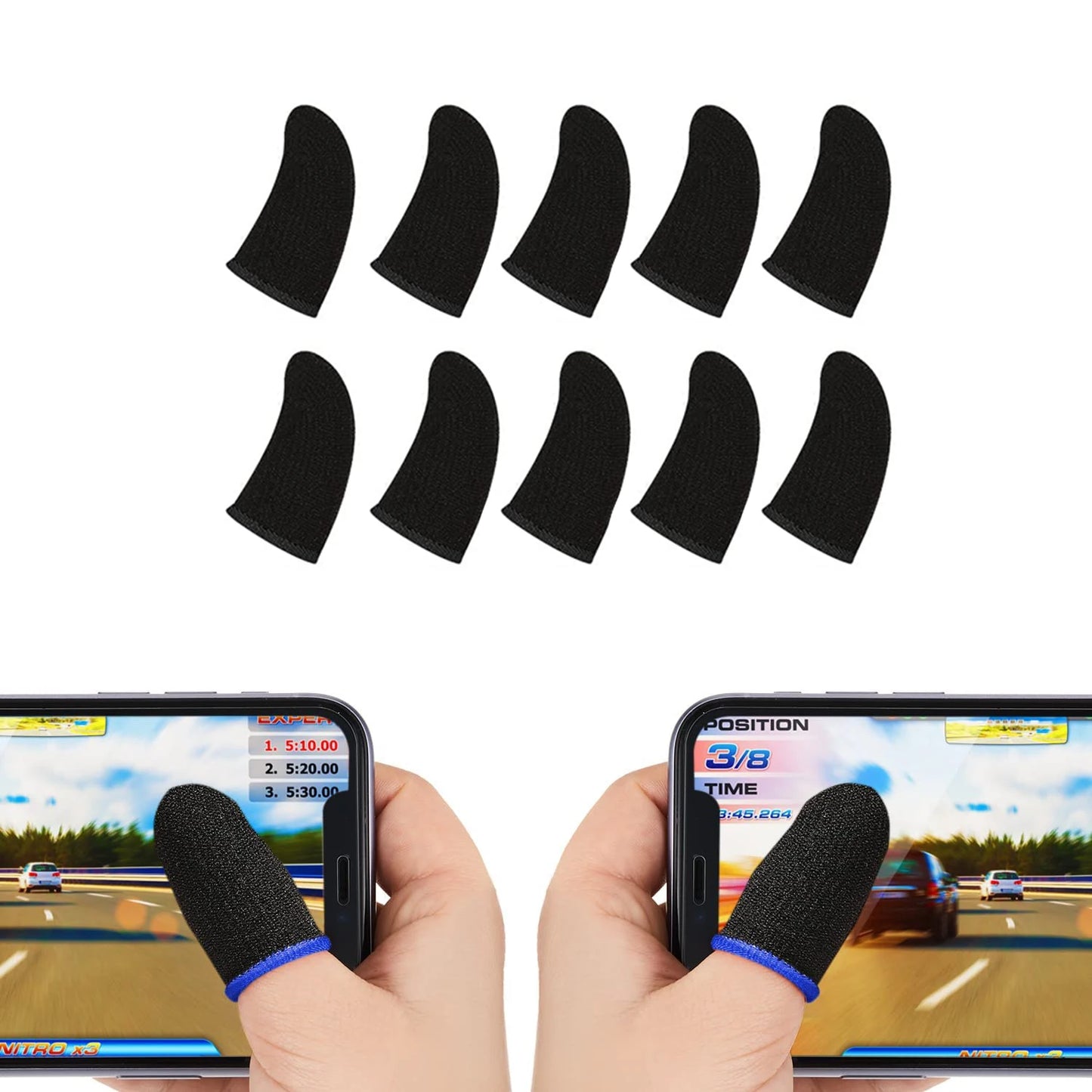 Mobile Game Controller Finger Sleeve Sets,Anti-Sweat Breathable Touchscreen Finger Sleeve for PUBG/Mobile Legends/Knives Out*10