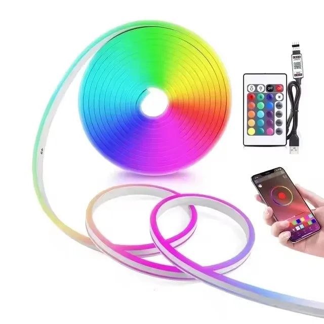 5V Usb Rgb Neon Led Strip 1M 2M 3M 5M Ip65 Rgb Neon Lamp Tape With Tuya Wif Bluetooth App And Remote For Diy Neon Deocoration