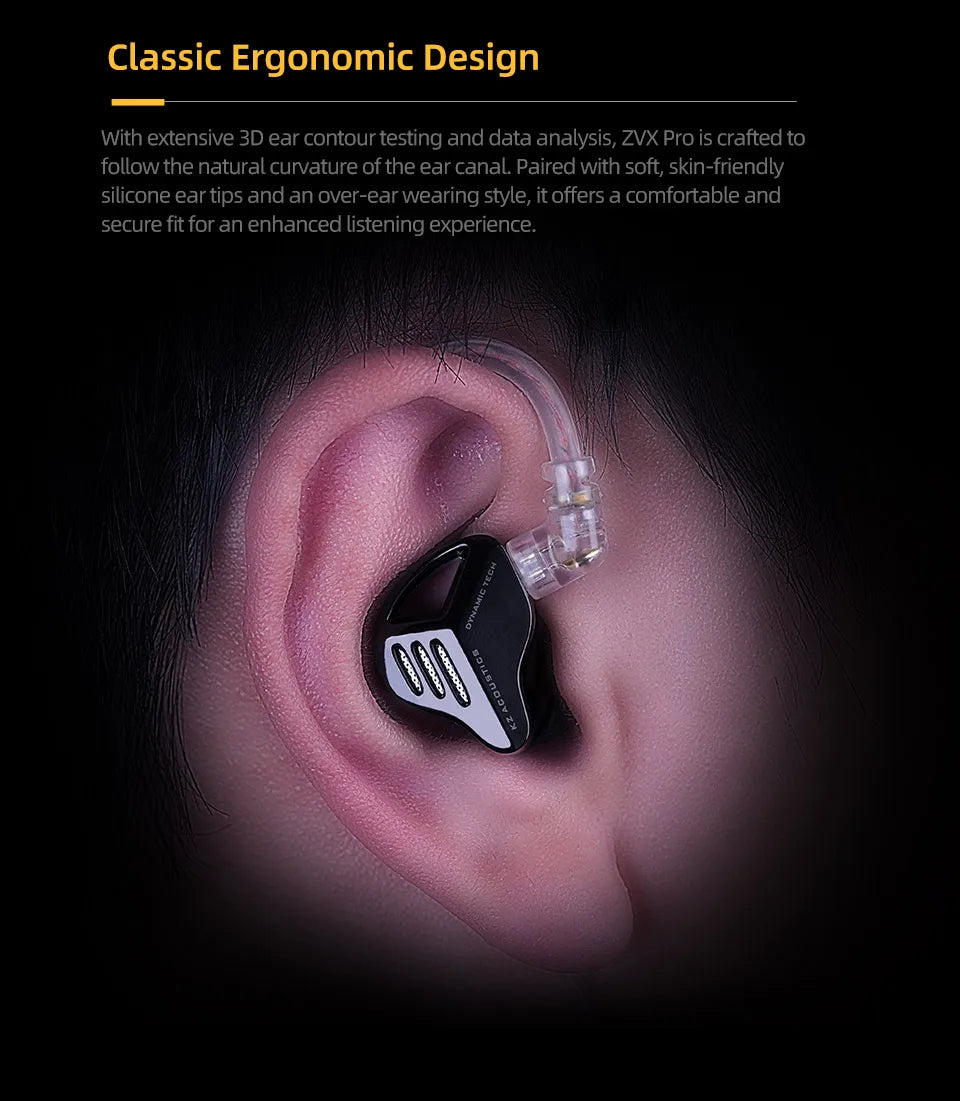 KZ ZVX Pro Earphones Dynamic HIFI Bass Earbuds in Ear Monitor Headphones Sport Noise Cancelling Headset
