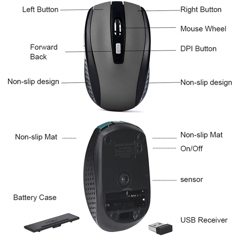 2.4G USB 1600DPI Optical Wireless Mouse 6D for Computer Laptop Gaming Mice Ergonomically-designed Wireless Mouse