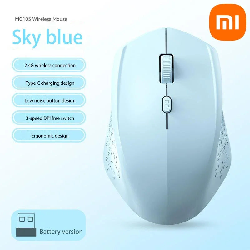 Xiaomi Wireless Mute Mouse Bluetooth 1600 Dpi 2.4Ghz Ergonomics Dual Model Type-C Rechargeable Mini Mouses For Pc Android Ios