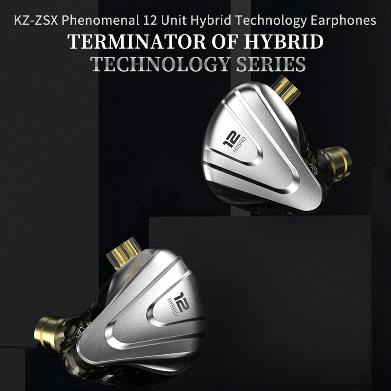 KZ ZSX Terminator Metal Headphones 5BA + 1DD Hybrid 12-driver HIFI Bass headphones In-ear monitoring and cancellation