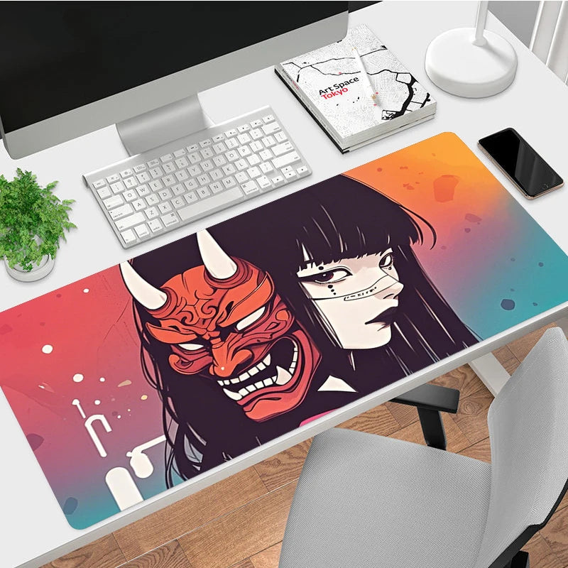 Janpanese Mask Girl Mouse Pad Non-slip Gaming Mousepad Gamer Mouse Mat Game Mechanical Keyboard XXL Desk Mat Tapis De Souris