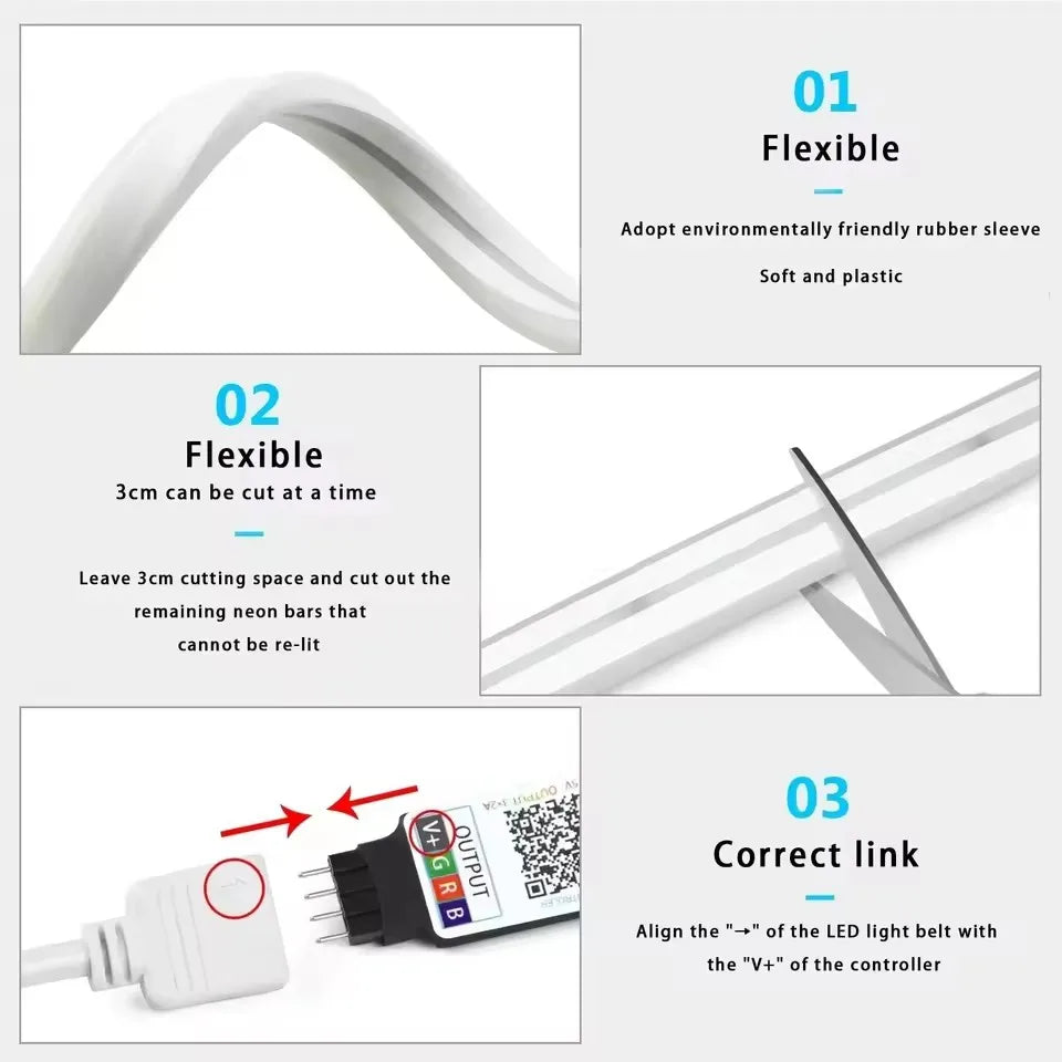 5V Usb Rgb Neon Led Strip 1M 2M 3M 5M Ip65 Rgb Neon Lamp Tape With Tuya Wif Bluetooth App And Remote For Diy Neon Deocoration