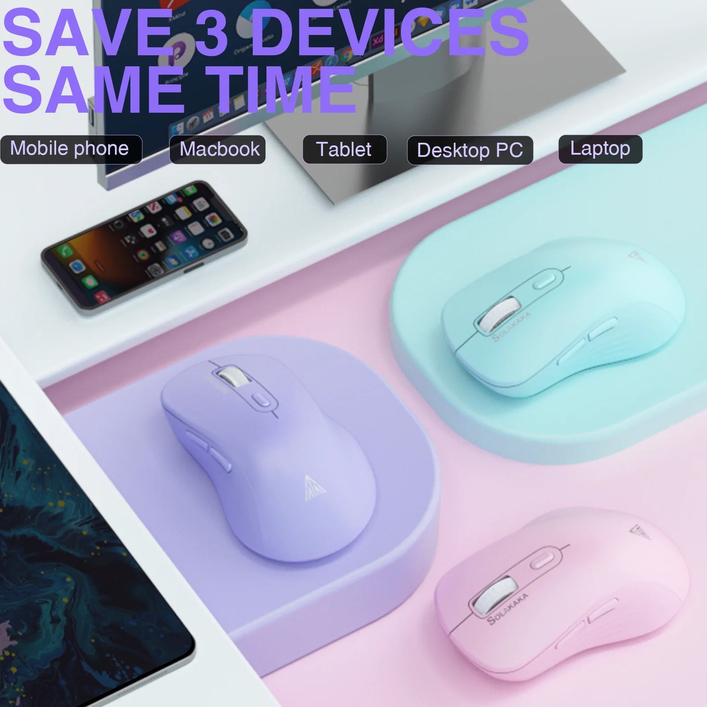 SOLAKAKA SM66 Silent Dual Mode Mouse Bluetooth-compatible 2.4G Wireless Lightweight Ergonomic Mice 4800 DPI PC Office Game Mouse