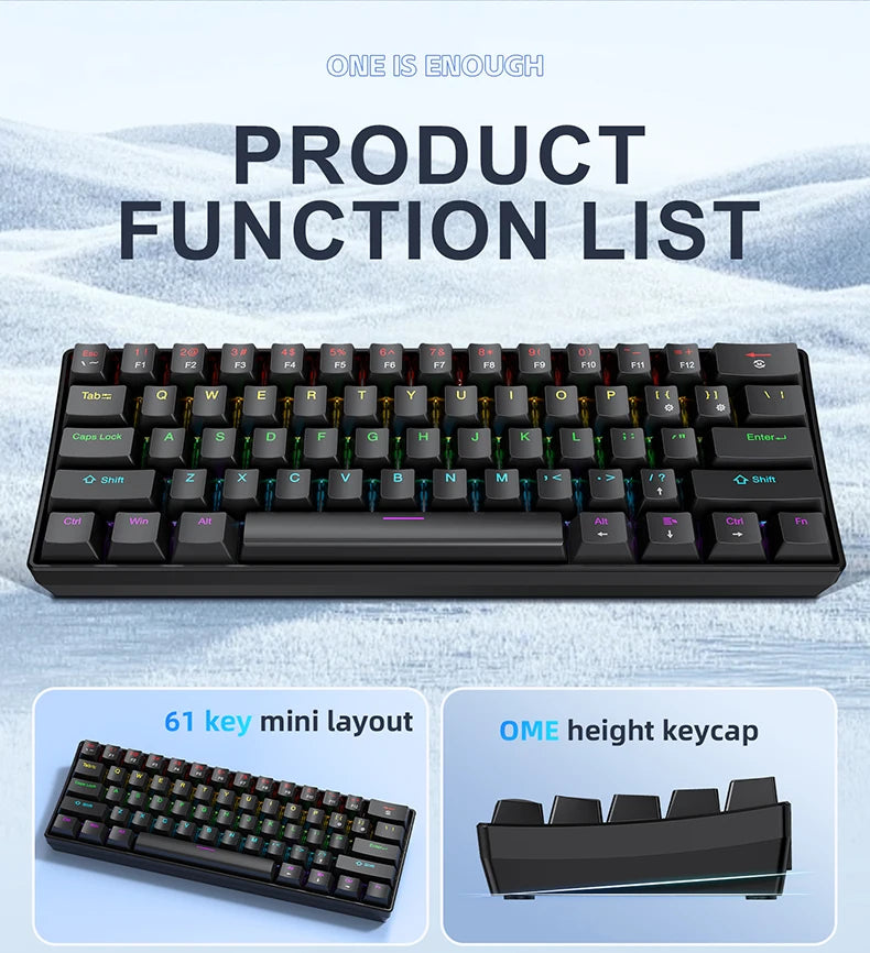 K61 60% Mechanical Keyboard Wired RGB, 61 Keys Mini Gaming Keyboard, Phantom RGB, Red/Blue Switch, Ergonomic, Portable for Gamer