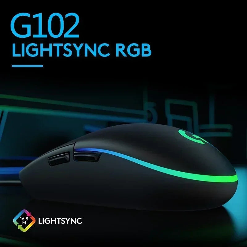 Logitech G102 Mouse Ergonomic Mouse Optical 8000DPI 16.8M Color LED Customizing 6 Buttons Wired Pc Gaming Accessories roccat