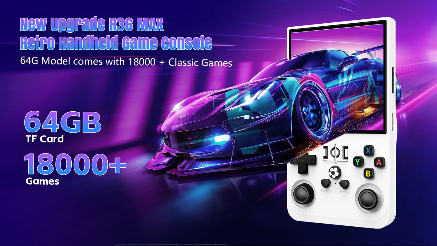 Open Source R36MAX Retro Handheld Game Console 64/128GB 4.0 Inch IPS Screen RK3326 Chip Portable Video Game Player Console Gift