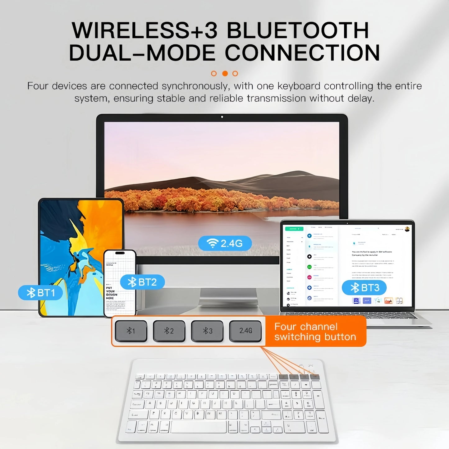 Dual-Mode Bluetooth 5.0 Keyboard 2.4G Wireless Keyboard 3-BT Rechargeable Gaming Keyboard For Laptop Tablet Android iOS Windows