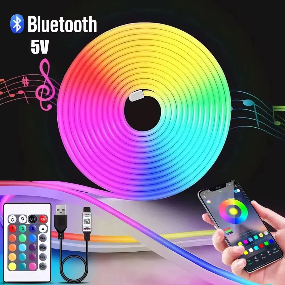 5V Usb Rgb Neon Led Strip 1M 2M 3M 5M Ip65 Rgb Neon Lamp Tape With Tuya Wif Bluetooth App And Remote For Diy Neon Deocoration
