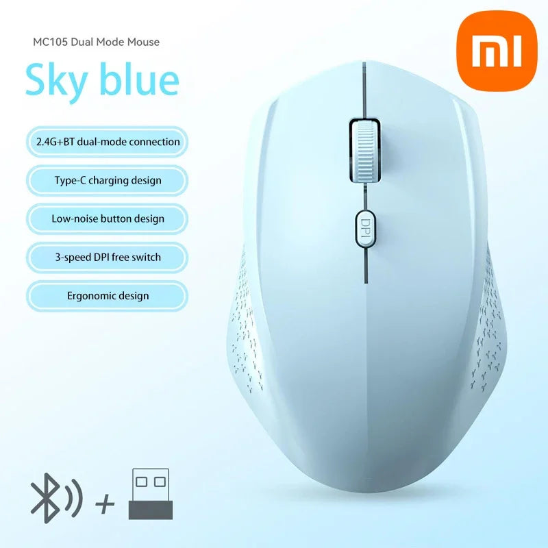 Xiaomi Wireless Mute Mouse Bluetooth 1600 Dpi 2.4Ghz Ergonomics Dual Model Type-C Rechargeable Mini Mouses For Pc Android Ios