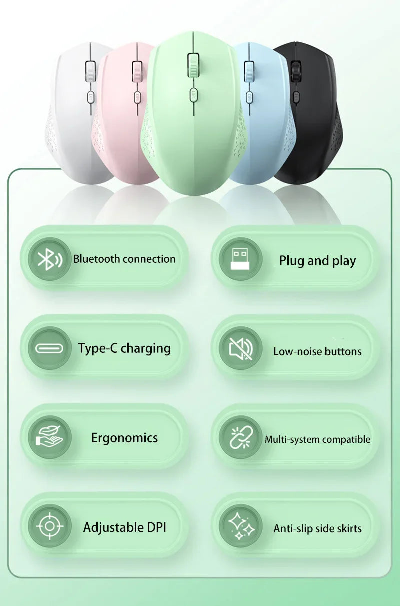 Xiaomi Wireless Mute Mouse Bluetooth 1600 Dpi 2.4Ghz Ergonomics Dual Model Type-C Rechargeable Mini Mouses For Pc Android Ios