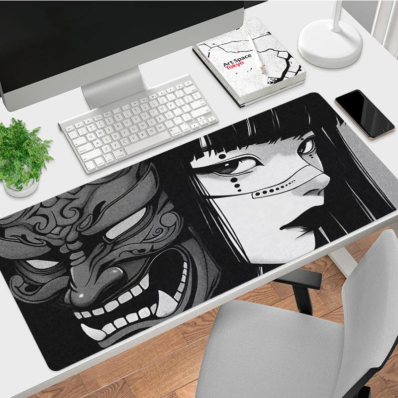 Janpanese Mask Girl Mouse Pad Non-slip Gaming Mousepad Gamer Mouse Mat Game Mechanical Keyboard XXL Desk Mat Tapis De Souris