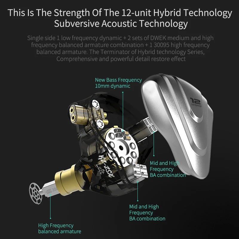 KZ ZSX Terminator Metal Headphones 5BA + 1DD Hybrid 12-driver HIFI Bass headphones In-ear monitoring and cancellation
